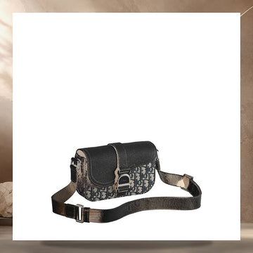 Dior Saddle Heritage Flap Strap Bag Mini Beige & Black Oblique Jacquard, Black Grained Calfskin 2ADCA662YKV_H27E 158405819 [P]