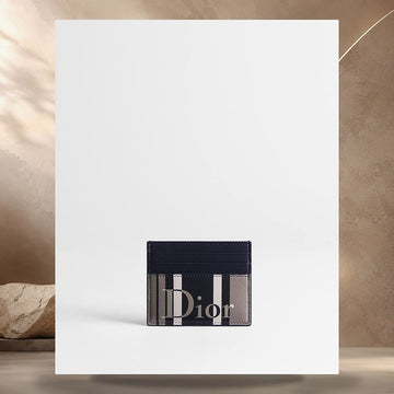 Dior Riviera Card Holder Gray & Blue Striped Calfskin Marquetry 2ESCH206INT_H058 158406176 [P]