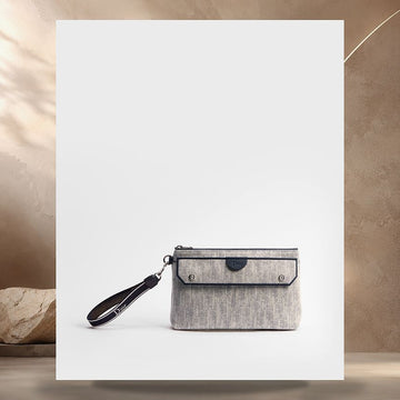 DIOR Riviera Pocket Jet A5 Dreiecksbeutel Grau Oblique Denim Canvas 158406219 [P]