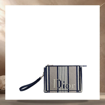 DIOR Riviera A5 Dreiecks-Pouch Grau & Blau Obliques Streifen Jacquard 2DBCA629TSS_H014 158406221 [P]