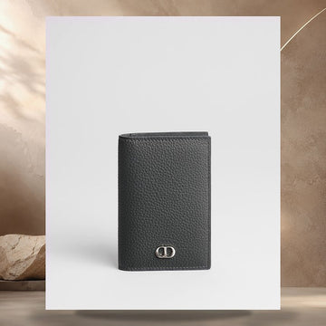Dior CD Icon Two-Fold Card Wallet Grey Flannel Grain Calfskin 158406240 [P]
