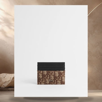 Dior Card Holder Black Smooth Calfskin Marquetry & Brown Oblique Jacquard 2ESCH135YYE_H45E 158406282 [P]