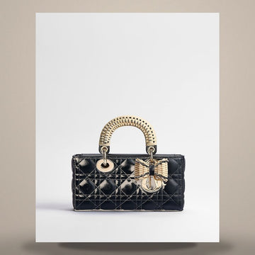 LOUIS VUITTON Lady Diorjoy Small Bag Schwarz Cannage Lammleder & Natur Geflochtenes Rattan 158408835 [P]
