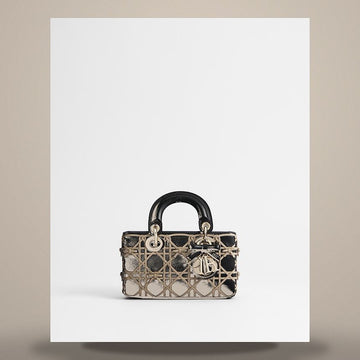 LOUIS VUITTON Lady Dior Joy Mini Tasche Schwarz & Beige Cannage Bogen Stickerei Lammleder 158408857 [P]