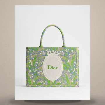 Louis Vuitton Dior Book Tote Strap Bag Medium Multi-Color Lily of the Valley Embroidery & Dior Medallion (14.2 × 10.8 × 6.5 in) 158408948 [P]