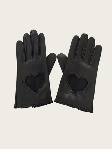 HERMES Schwarze Leder Herz Damenhandschuhe 158409588 [P]