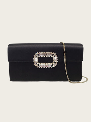 Roger Vivier Black Crystal Buckle Pilgrim Clutch Shoulder Bag 158409709 [P]