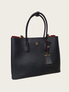 PRADA Schwarze Saffiano Goldene Doppel-Tote Schultertasche Medium 158409737 [P]