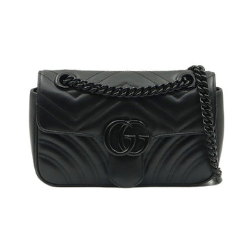 GUCCI Schwarze Matelassé Chevron Leder GG Marmont Mini Ketten-Crossbody-Tasche / 446744 158434837 [P]