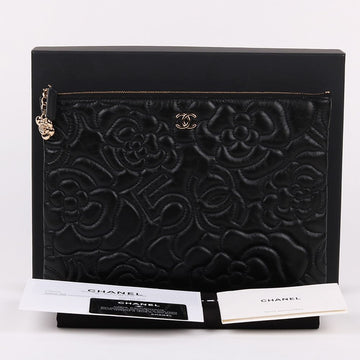CHANEL Black Camellia Gold Medium Clutch Bag 158435444 [P]