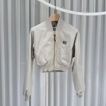 Miu Miu Panama Cotton Bomber Jacket Beige Women (Size 38) 158440784 [P]