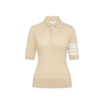 THOM BROWNE Polo Woll T-Shirt mit schräger Armbinde Relaxed Fit Beige FKP053A Y1014 260 158461845 [P]