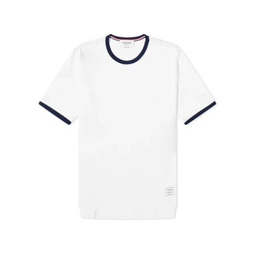 Thom Browne Ringer T-Shirt with Three-Stripes Patch Logo White MJS083A 00042 100 158461875 [P]
