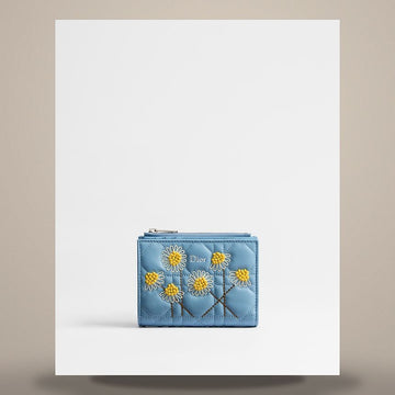 Dior Riviera Jardins Dalia Wallet Blue Cannage Lambskin & Multicolor Daisy Embroidery S3252PGWN_M49I 158470396 [P]