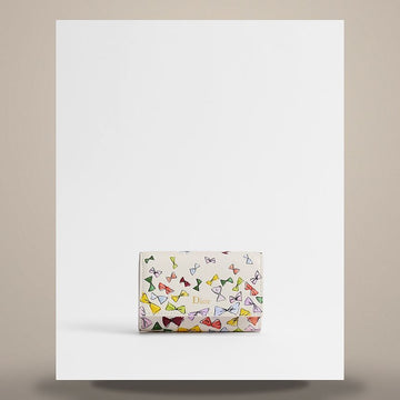 Dior Riviera Glycine Wallet Latte Calfskin & Multi Color Bow Print S2406OUVQ_M941 158470399 [P]