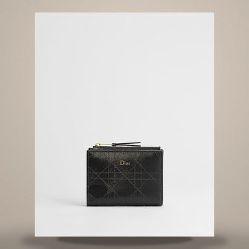 DIOR Triano Dalia Geldbörse Schwarz Flach Cannage Lammleder 158470437 [P]