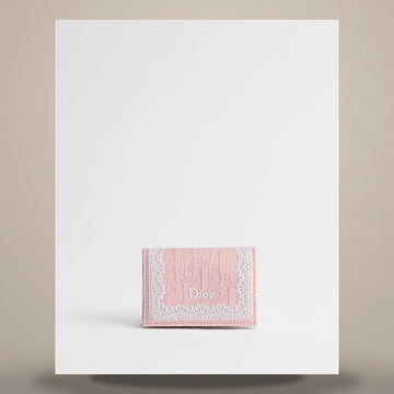 Dior Amour Oblique Glycine Wallet Suede Pink Oblique Jacquard & White Lace 158470456 [P]