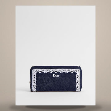 Dior Oblique Voyager Slim Wallet Blue Jacquard & White Lace S2401PUKL_M928 158470459 [P]