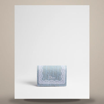 Dior Oblique Glycine Wallet Blue Celeste Embroidery & White Lace 158470458 [P]