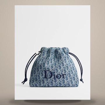 Dior Travel Last Minute Pouch Medium Blue Sponge-Effect Oblique Fabric 158476457 [P]