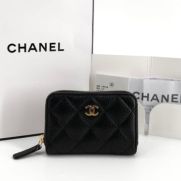 CHANEL Caviar Geldbörse mit goldfarbenem Reißverschluss (mit innenliegendem Chip) 158478189 [P]