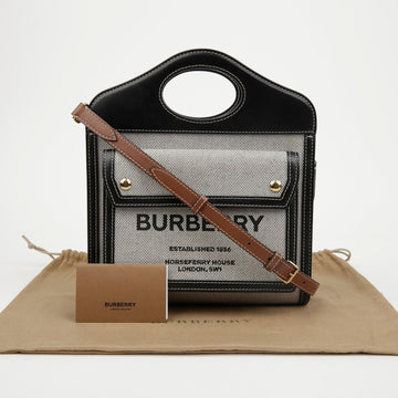 BURBERRY Mini Triton Baumwollcanvas Ledertasche Schultertasche Schwarz 158335171 [P]