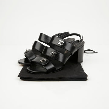 CHANEL CC Logo Turnlock Slingback Sandals Size 38.5 G32651 158376316 [P]