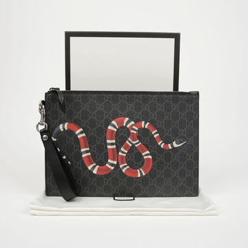 Gucci GG Supreme Kingsnake Canvas Clutch Black 158377814 [P]