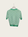 Gucci Mint GG Jacquard Cotton Wool Blend Knit Sweater Short Sleeve 158480333 [P]