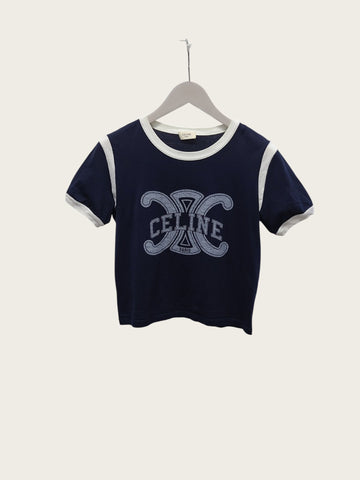 Celine Navy White Cotton Jersey Triomphe T-Shirt 158480392 [P]