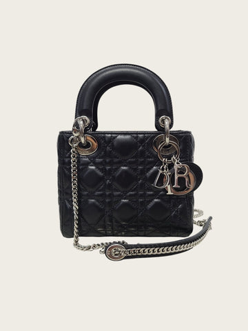 Dior Black Cannage Lambskin Silver Lady Mini Bag 158480490 [P]