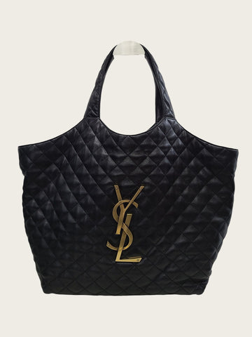 SAINT LAURENT Schwarze Lammleder Maxi Shopper-Tasche mit Goldbeschläge 158480622 [P]