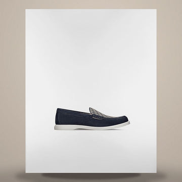 DIOR Granville Loafer aus Navy-Blau Wildleder & Beige, Schwarz Oblique Jacquard 3LO131ZYJ_H561 158480779 [P]