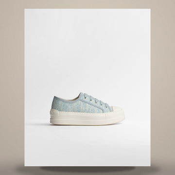 Dior White & Sky Blue Oblique Washed Linen Platform Sneakers 158481706 [P]