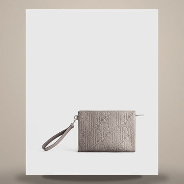 Dior A5 Triangle Pouch Trianon Grey Gravity Grain Leather 158481734 [P]