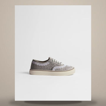 Dior Saltwind Sneakers Grey Trianon Oblique Embroidery Cotton & White Lace 158481744 [P]