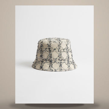 DIOR Bucket Hat mit schmalem Rand aus Baumwollmischung in Weiß & Blau mit Denim-Effekt Bouclé 158481942 [P]