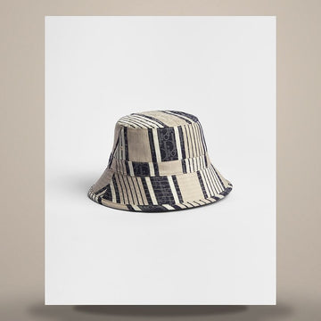 DIOR Oblique Bucket Hat in Grau & Blau Baumwolle Seide Jacquard 158481958 [P]