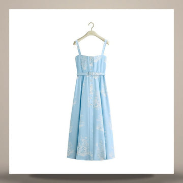 Dior Riviera Belt Midi Dress Blue & White Toile de Jouy Floral Garden Cotton Poplin 158481996 [P]