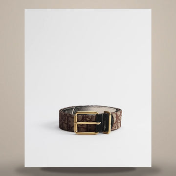 Dior Belt Brown Oblique Jacquard & Black Smooth Calfskin 35mm 158482029 [P]