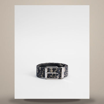 Dior Belt Beige & Black Oblique Jacquard, Black Grain Calfskin 35mm 158482034 [P]