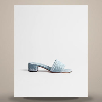 DIOR Dantel Heel Slide Himmelblau Oblique Stickerei Baumwolle & Weiße Spitze 158482267 [P]