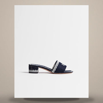 Dior Dentelle Heel Slide Blue Oblique Embroidered Cotton & White Lace 158482264 [P]