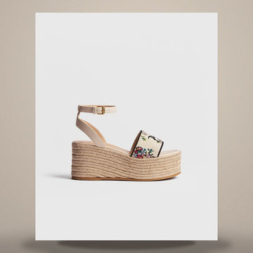 DIOR Riviera Dway Wedge Heel Slide Weiß Baumwolle & Mehrfarbig Arabeskenmotiv Stickerei KDO700BAN_S84W 158482310 [P]