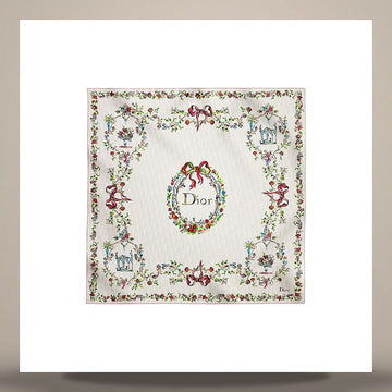 Dior Riviera Arabesque 90 Square Scarf Ivory Multi Color Silk Twill 158482611 [P]