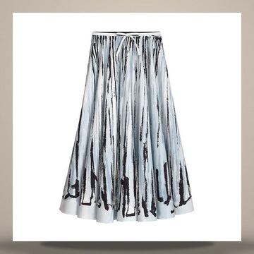 Dior Riviera Flare Midi Skirt Blue Cotton Poplin & Black Tie-Dye Motif 158482713 [P]