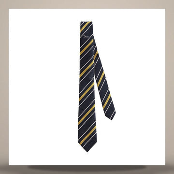 Dior Regimental Tie Navy Blue, Yellow, Light Gray Silk 158482719 [P]