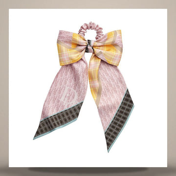 Dior Infinity Tartan ette Hair Tie Pink Silk Twill 158482775 [P]