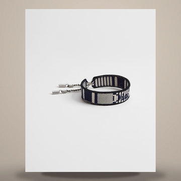 Dior Riviera Sun Stripe Bracelet Gray & Blue Cotton, Silver Finish Brass B3379HOMMT_D230 158482783 [P]