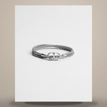 DIOR Zweifaches Armband aus geflochtenem Leder in Grau und silberfarbener Messingoberfläche 158482827 [P]
